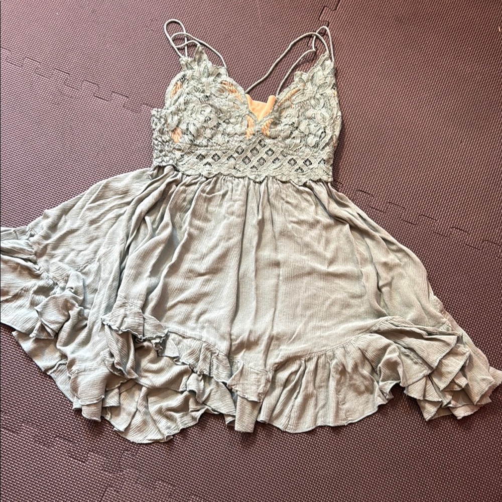 Custom Free People 100 Degree Lace Trim Spaghetti Strap mini Dress